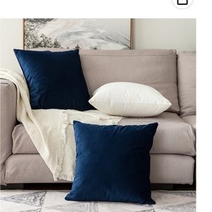 Lot 6 - New Pillow Covers -velvet/linen -no inserts Dark Blue and Cream see pics